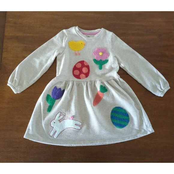 Mini Boden Girls Longs sleeve  Joan Boucle Bunny Appliqué Dress size 6/7 NEW NT - Picture 2 of 9